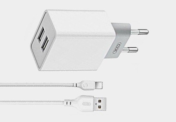 Ładowarka sieciowa plus kabel Lightning biała 2,4A 2xUSB L65